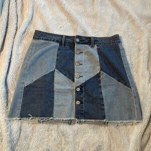 American Eagle Outfitters Two-Tone Denim Patchwork A-Line Skirt